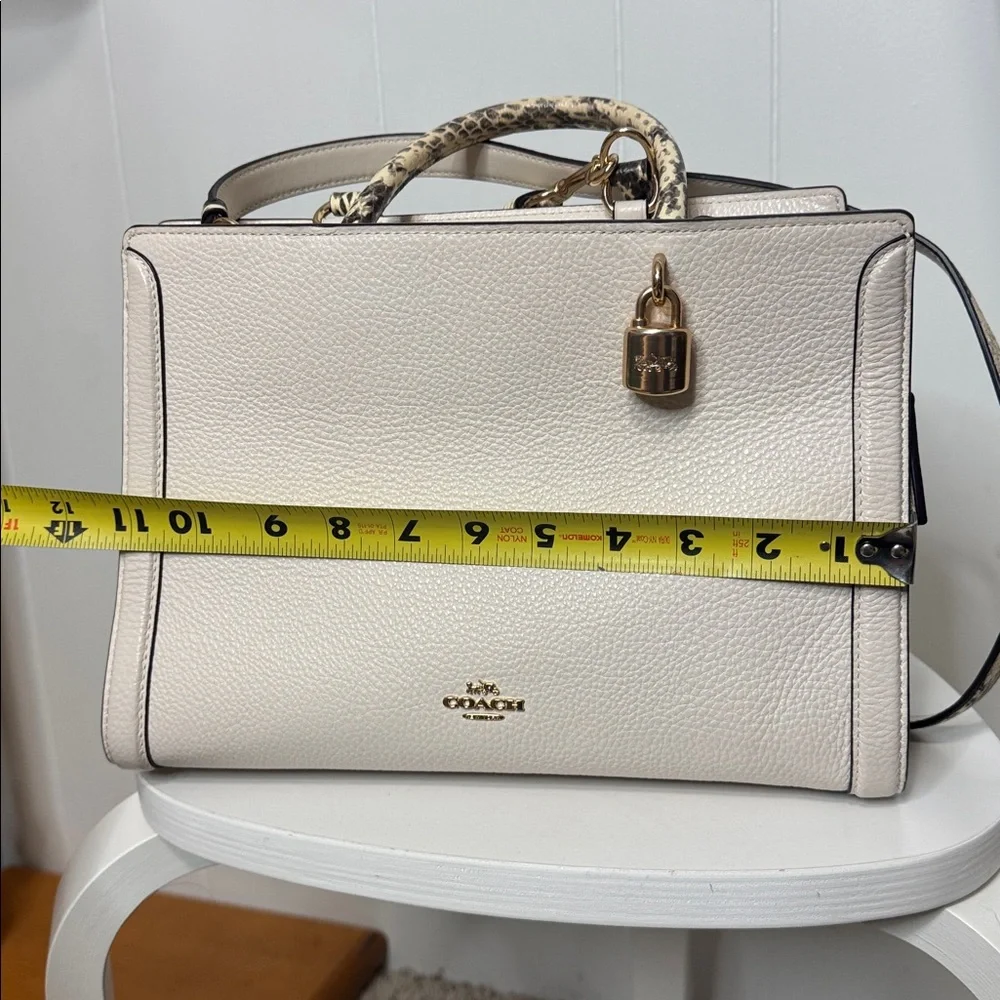 Coach satchel chalk white snake print accent tote purse NWOT